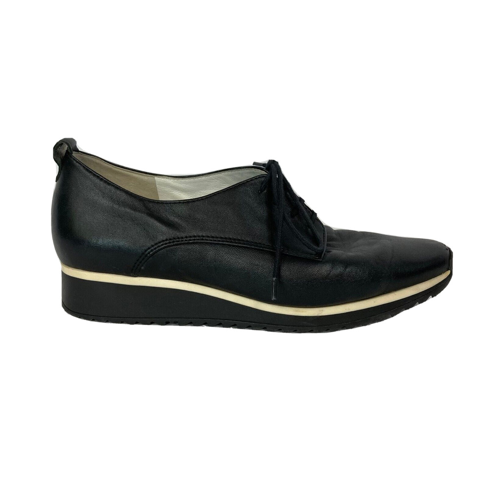 HOGL Shoes Womens Sz 9.5 UK 7 Black Lace Up Flat Wedge Leather Casual - Picture 2 of 11